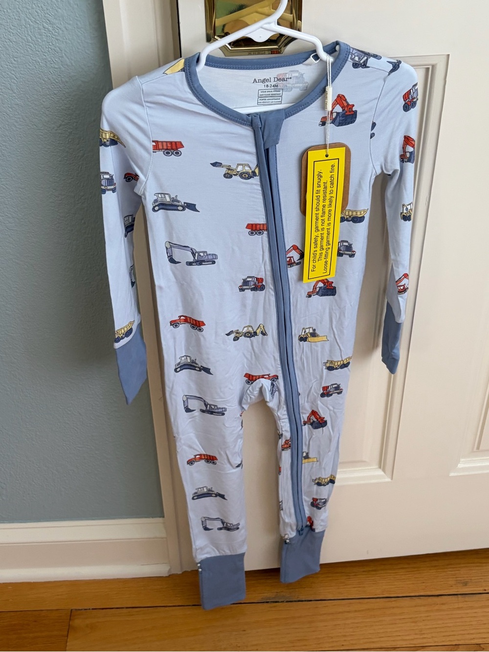 NWT Angel Dear Blue Construction Truck Convertible Foot Romper Pajama 18-24M